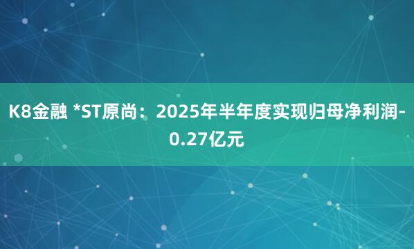 K8金融 *ST原尚：2025年半年度实现归母净利润-0.27亿元